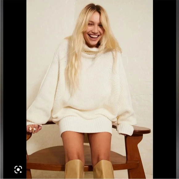 Free People Cocoa Oversized Slouchy Cowl Turtleneck Sweater Tunic Dress size xs - Picture 2 of 5
